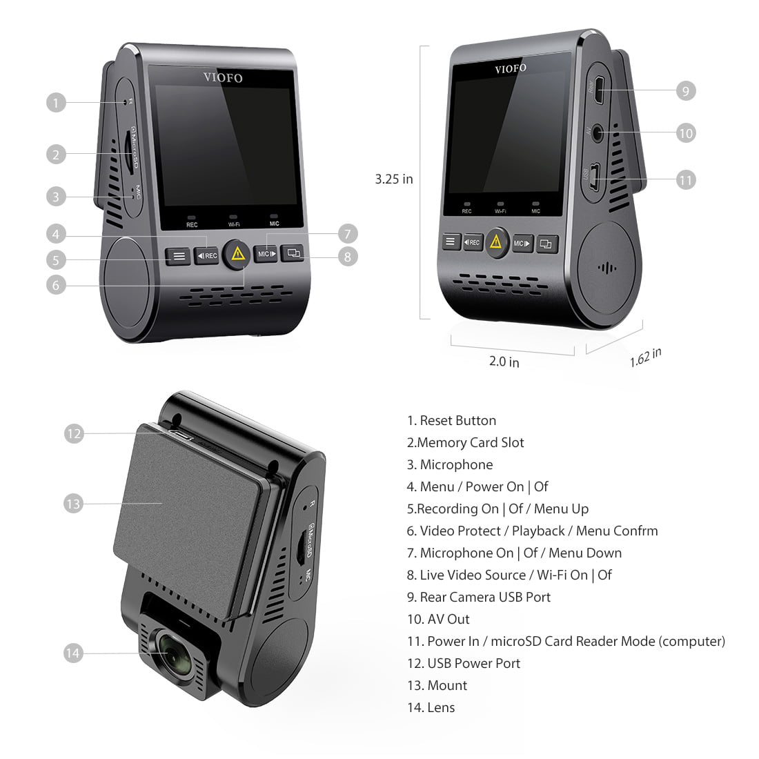 VIOFO Dual Dash Cam, 2K 1440P 60fps+1080P 30fps Front and Rear Dash Camera with Wi-Fi GPS, Parking Mode(A129 Plus Duo)
