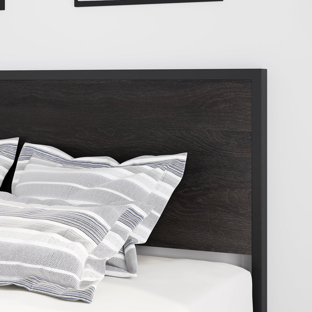 Allewie Queen Size Heavy Duty Bed Frame with Black Oak Headboard, Engineered Wood, 12'' Under Bed Storage