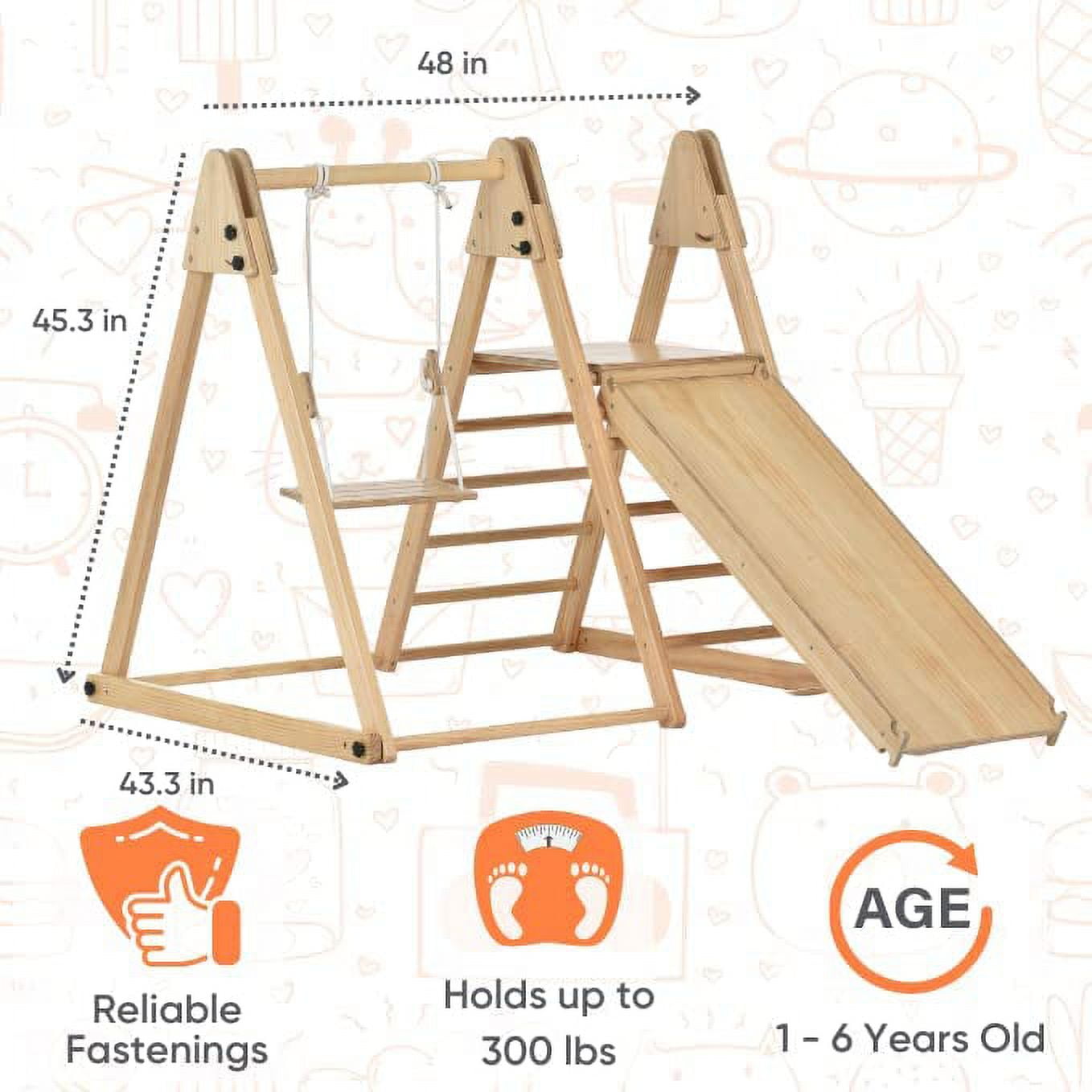 Avenlur Juniper Montessori Toddler Playset Indoor Playground Folding Gym, Interchangeable Baby/Toddler Swing 5 in 1 Multifunctional Foldable, Ladder Climber, Slide, Rock Climbing Kids Ages 1yr - 5yrs