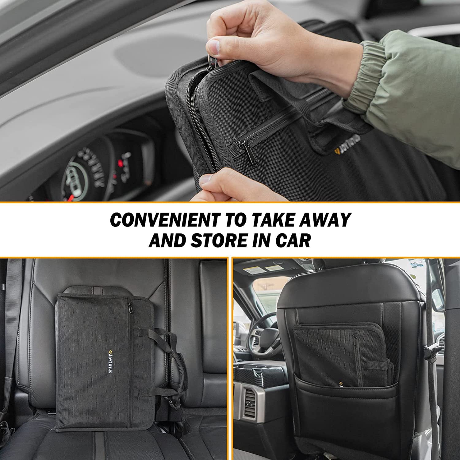 JOYTUTUS 3 in 1 Steering Wheel Eating Tray(16.34''*11.8''), Car Back Seat Laptop Desk, Multifunctional Car Office Bag, Foldable Car Backseat Tray Table for Working, Writing, Eating, Traveling,Black