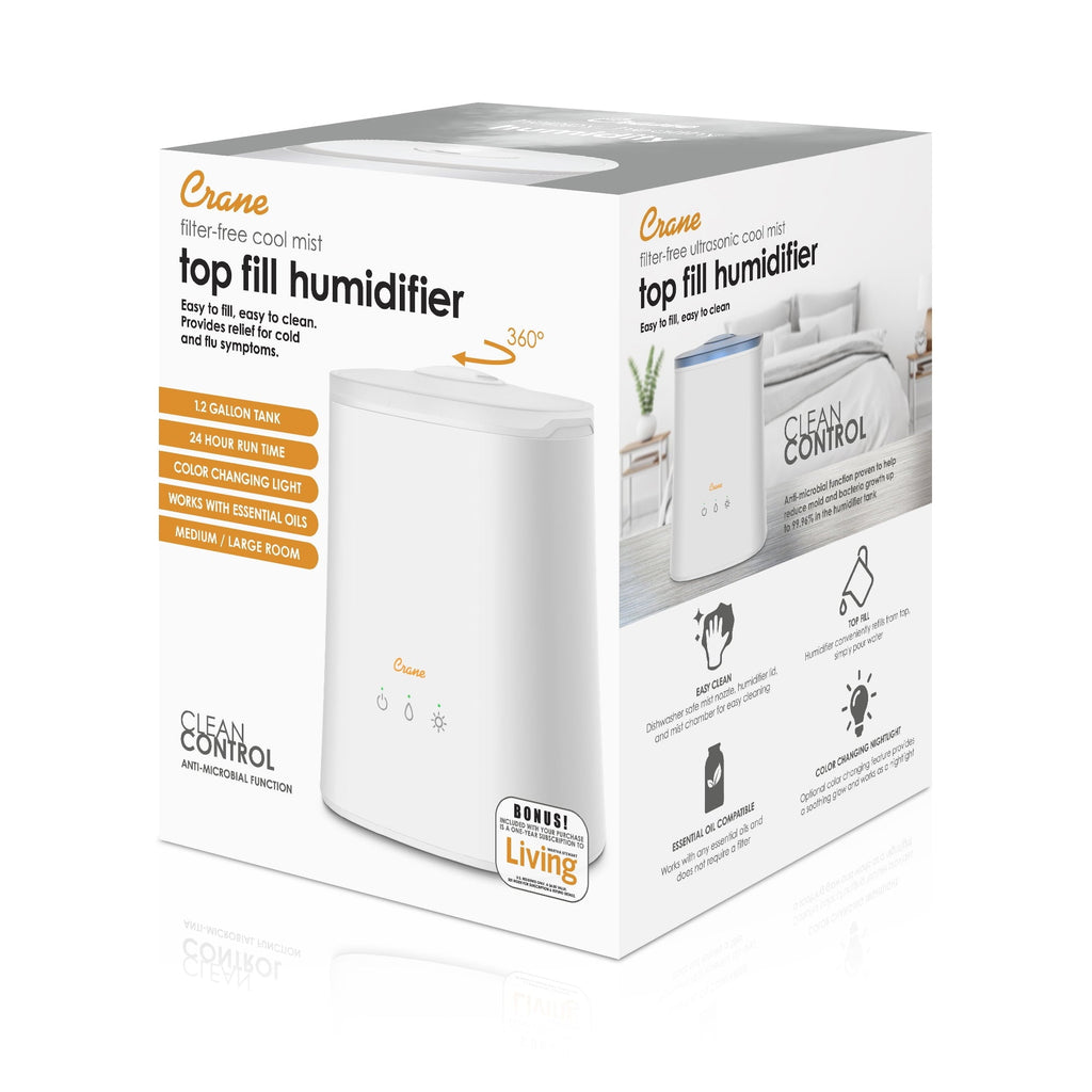 Crane USA 1.2 Gallon 2-in-1 Ultrasonic Cool Mist Top Fill Humidifier & Aroma Diffuser for medium to large rooms up to 500 sq ft