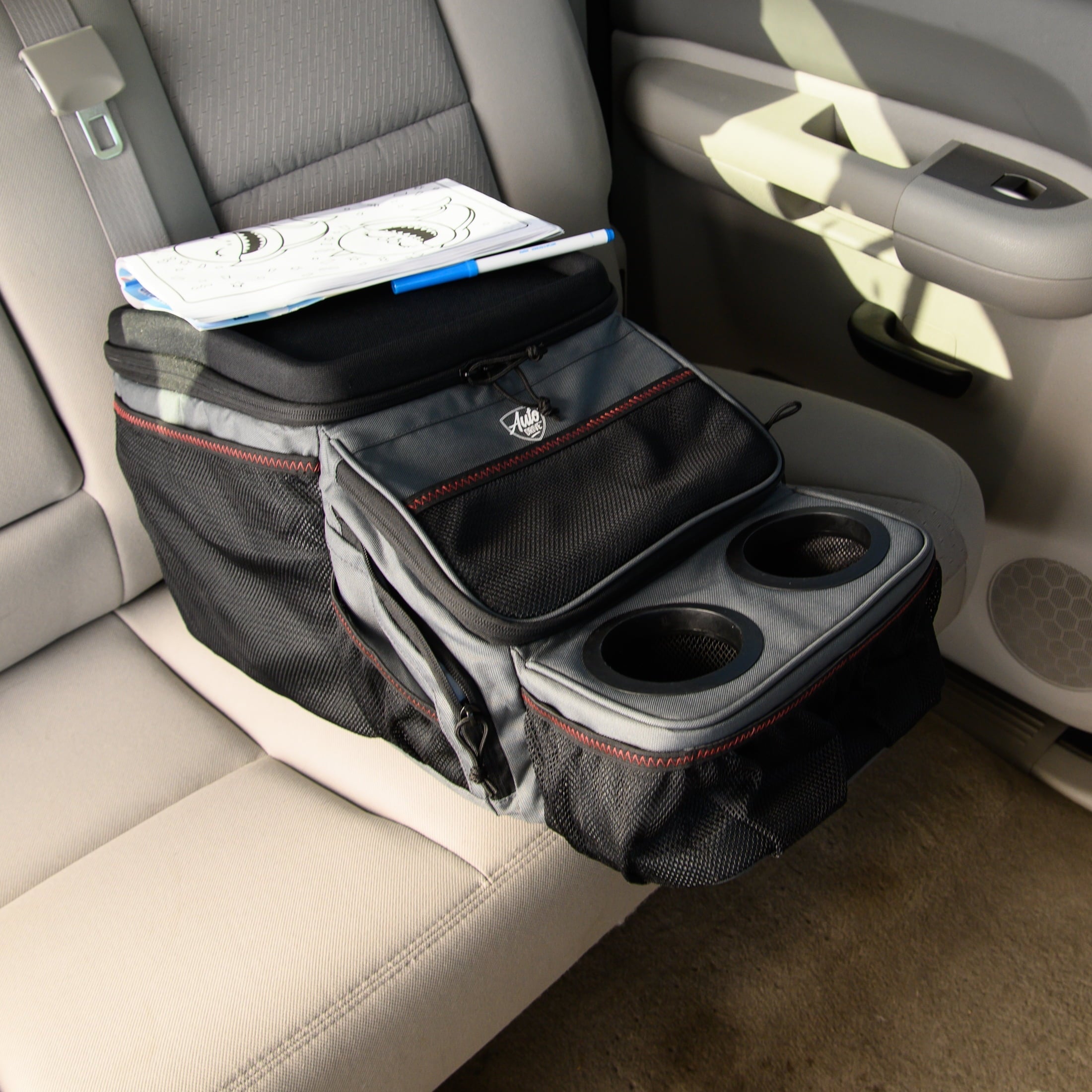 Auto Drive Backseat Organizer with Cup Holders and Storage, Black