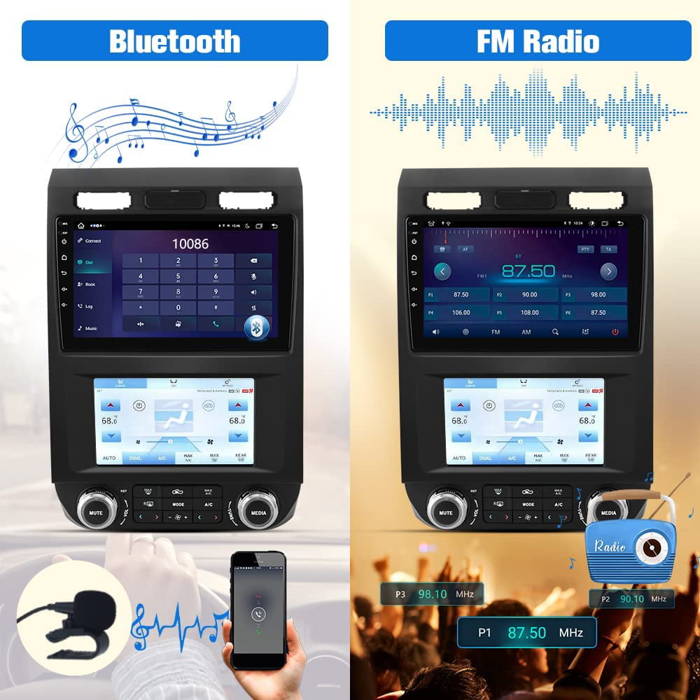 AWESAFE Dual Screen Car Radio Stereo for Ford F150 2015 2016 2017 2018 2019 2020 , Touch Screen Car Navigation with Digital AC Climate, Built in Carplay/Android Auto/4G WiFi (4G+64GB)