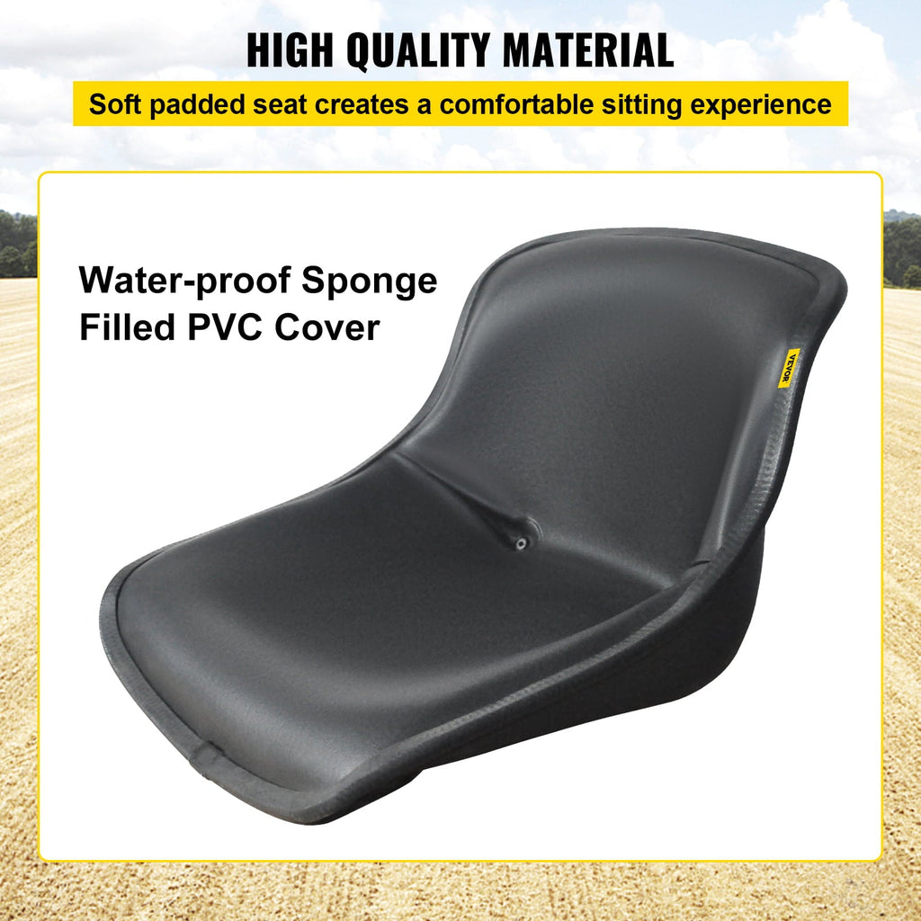 VEVOR Universal Tractor Seat, Compact High Back, Black PVC Lawn and Garden Mower Seat Replacement, Two Drain Holes Steel Frame Forklift Seat, Compatible with Forklift, Excavator, Mower