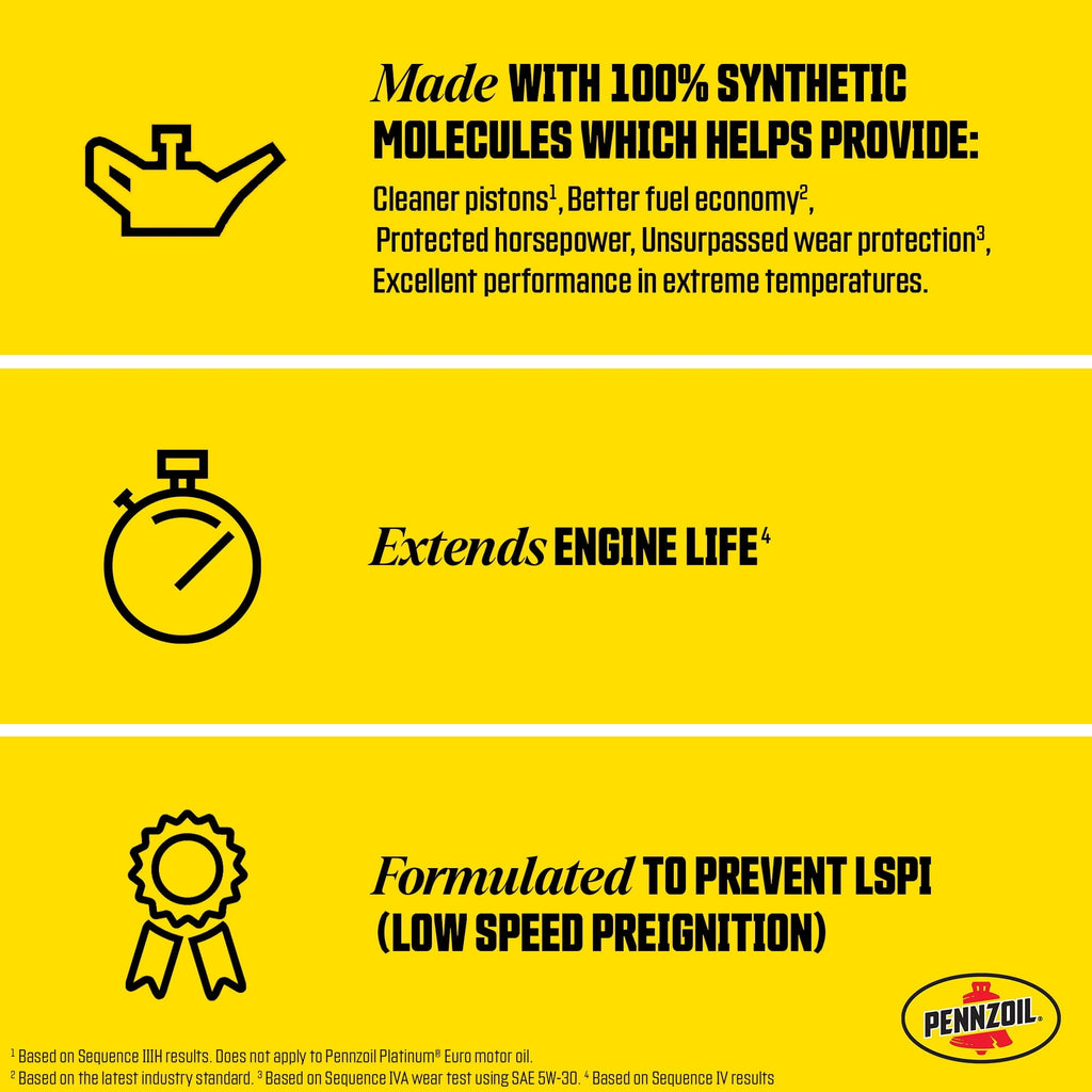 Pennzoil Platinum Full Synthetic 0W-20 Motor Oil, 5-Quart