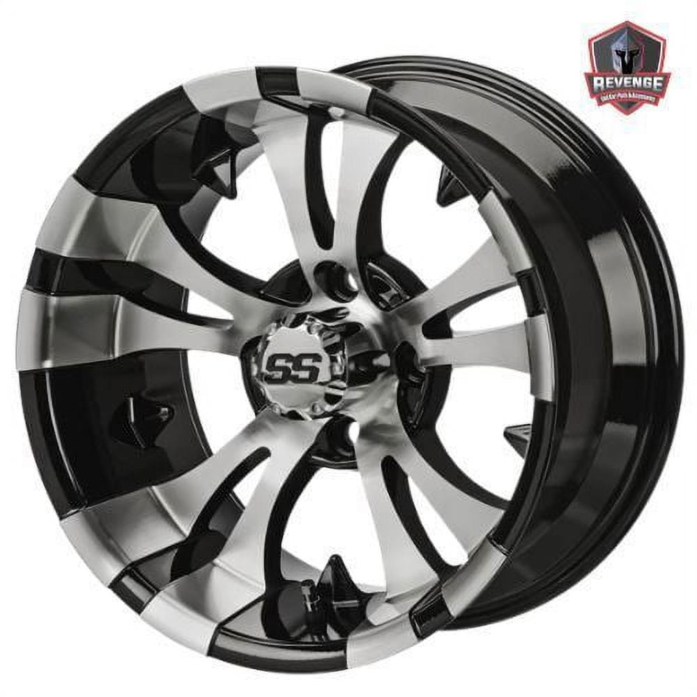 12" Warlock Machined Black Golf Cart Wheels and Tires Combo (20x10-12) Set of 4