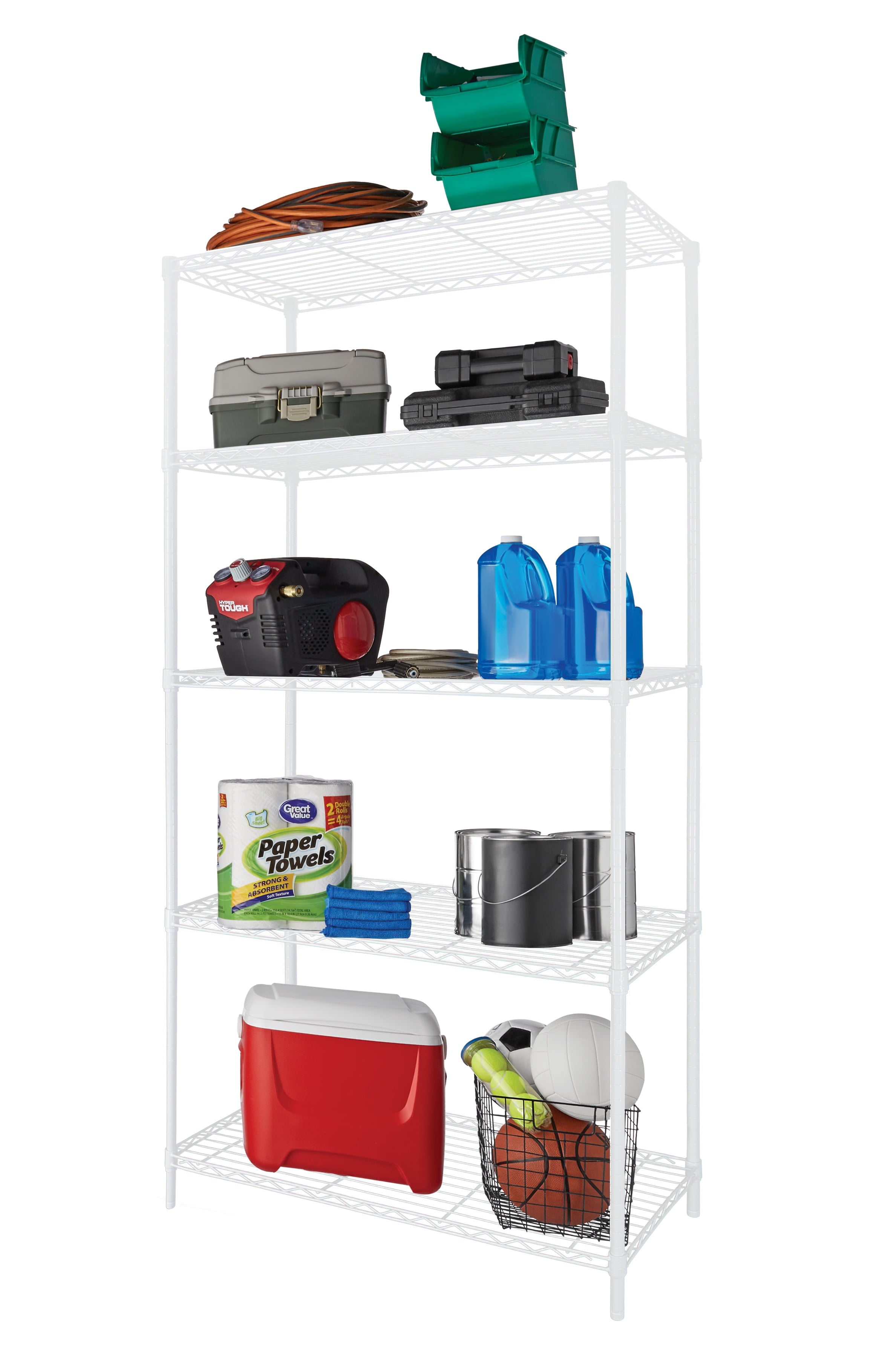 Hyper Tough Steel 5-Tier Storage Shelf Unit 72"H x 36"W x 16"D, 1750lb Total Capacity, White