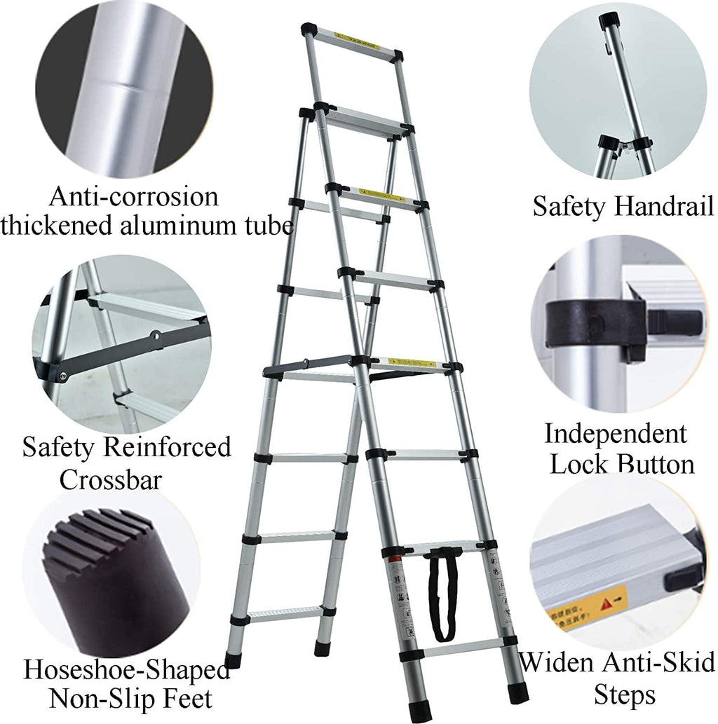 6+5 Telescopic Step Ladder Aluminium Heavy Duty 150KG/330lb Folding Portable Extendable Anti-Slip Stepladder for Home Garden Office Garage Home Loft DIY