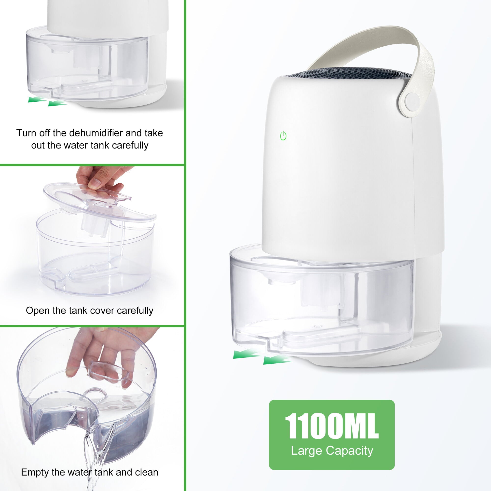 Uarter 1100ml Ultra Quiet Small Dehumidifier with LED Light for Home, 480 Sq ft