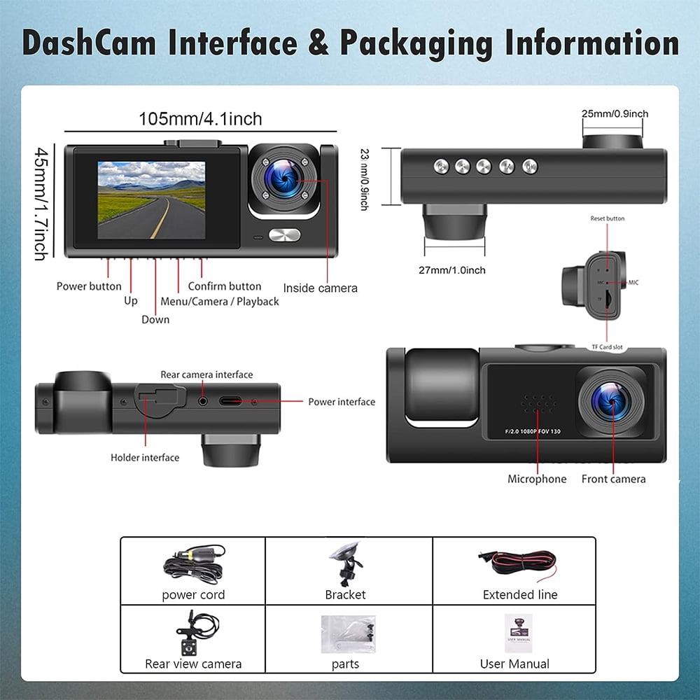 Podofo 2" Car Dual Camera Dash Cam Front and Backup 1080P Driving Recorder DVR 150° Wide Angle Night Vision Loop Recording