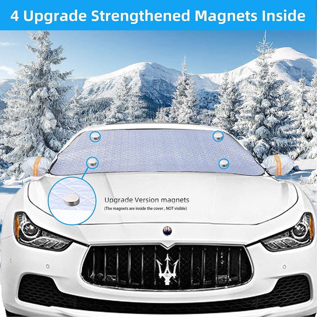 Car Windshield Snow Cover, QLASH New Upgrade Magnetic Thick Heavy Duty Snow Cover, 4 Layers Protection for All Car, Truck, SUV & Van (75''x52'')