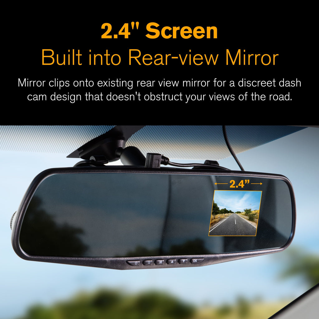 YADA 720P Mirror Roadcam, Add-on Rear View Mirror & HD Dash Cam 2-in-1, 2.4" LCD Monitor