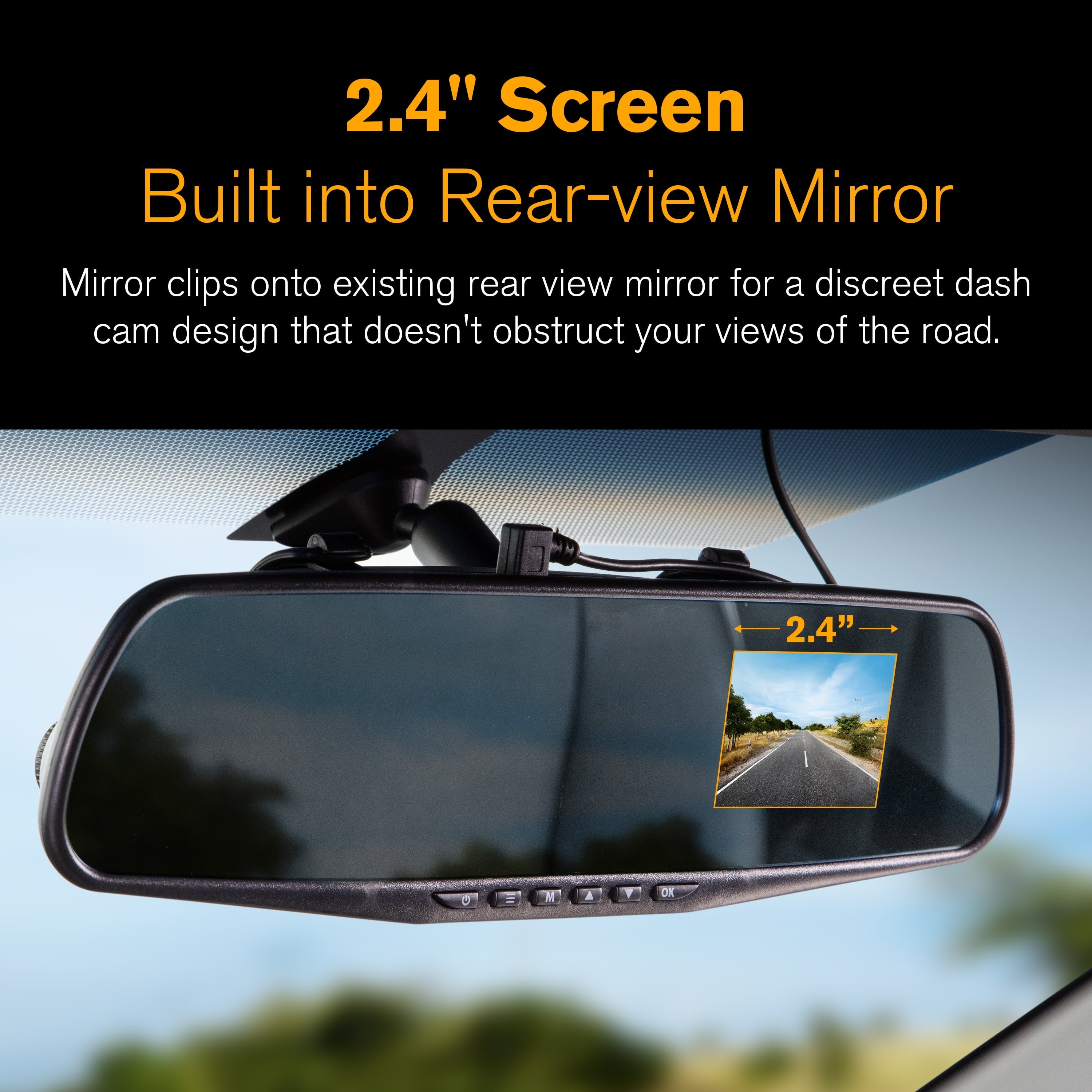 YADA 720P Mirror Roadcam, Add-on Rear View Mirror & HD Dash Cam 2-in-1, 2.4" LCD Monitor