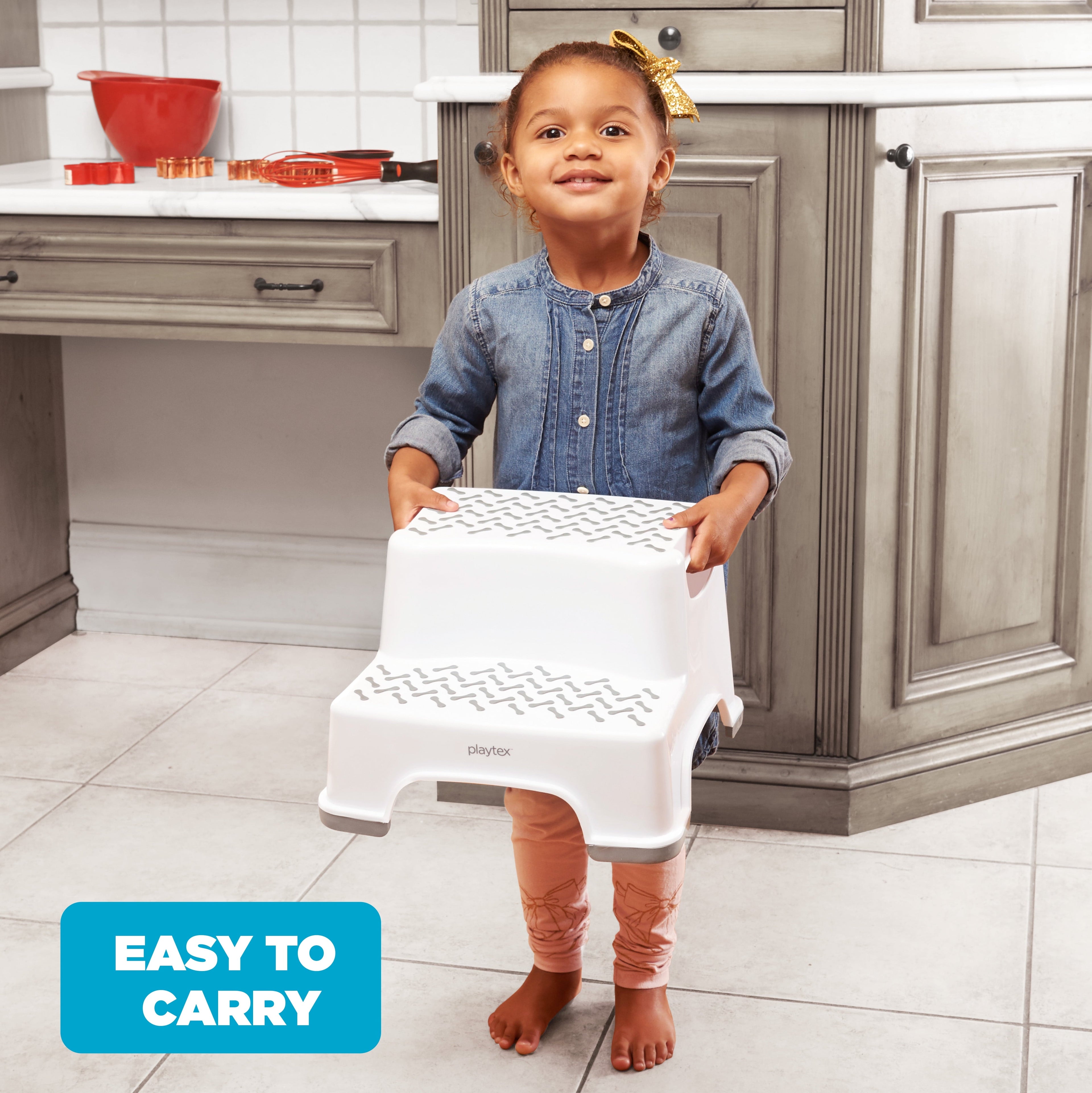 Playtex White 2-Tier Step Stool, Kids Bathroom and Bedroom Plastic Step Stool
