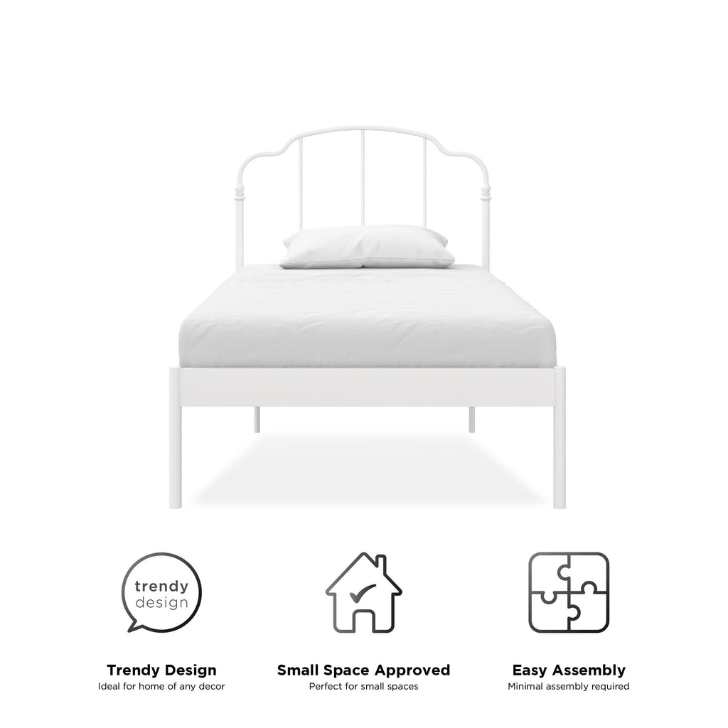 RealRooms Camie Metal Bed, Adjustable Base Height, Twin, White
