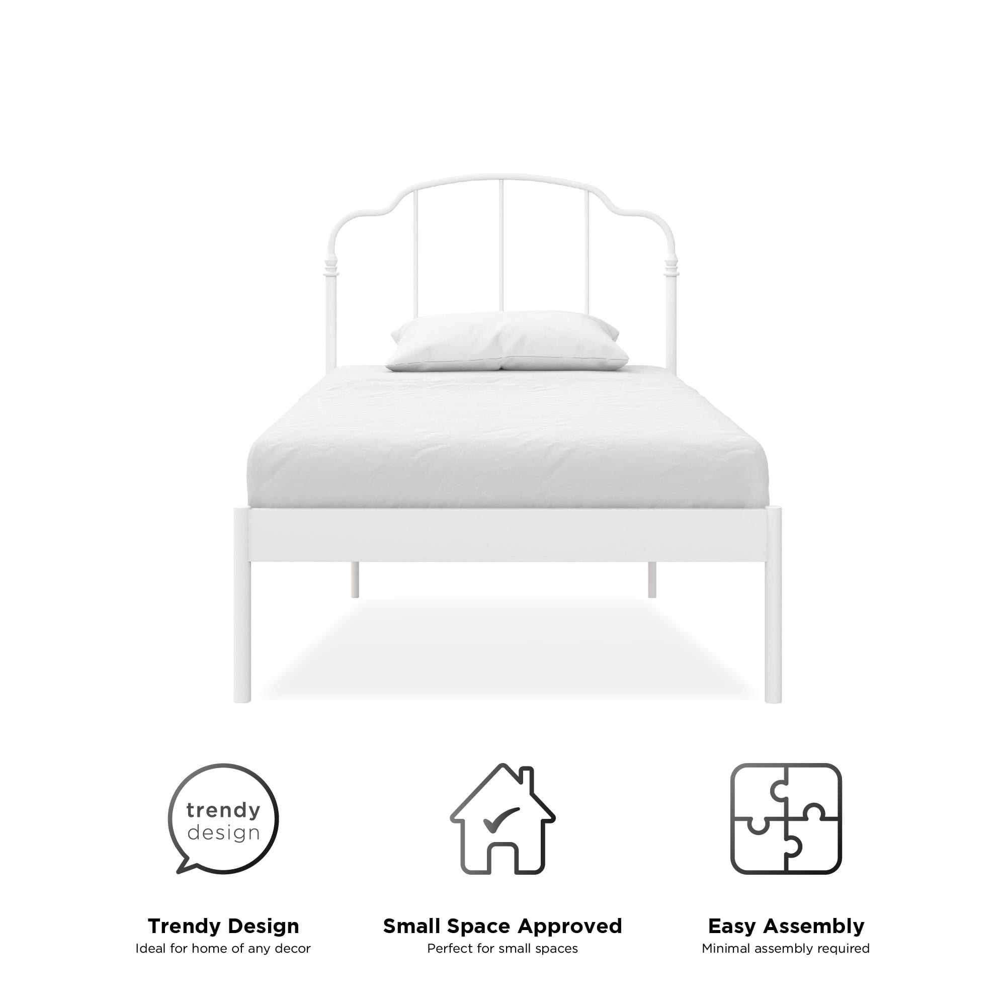 RealRooms Camie Metal Bed, Adjustable Base Height, Twin, White