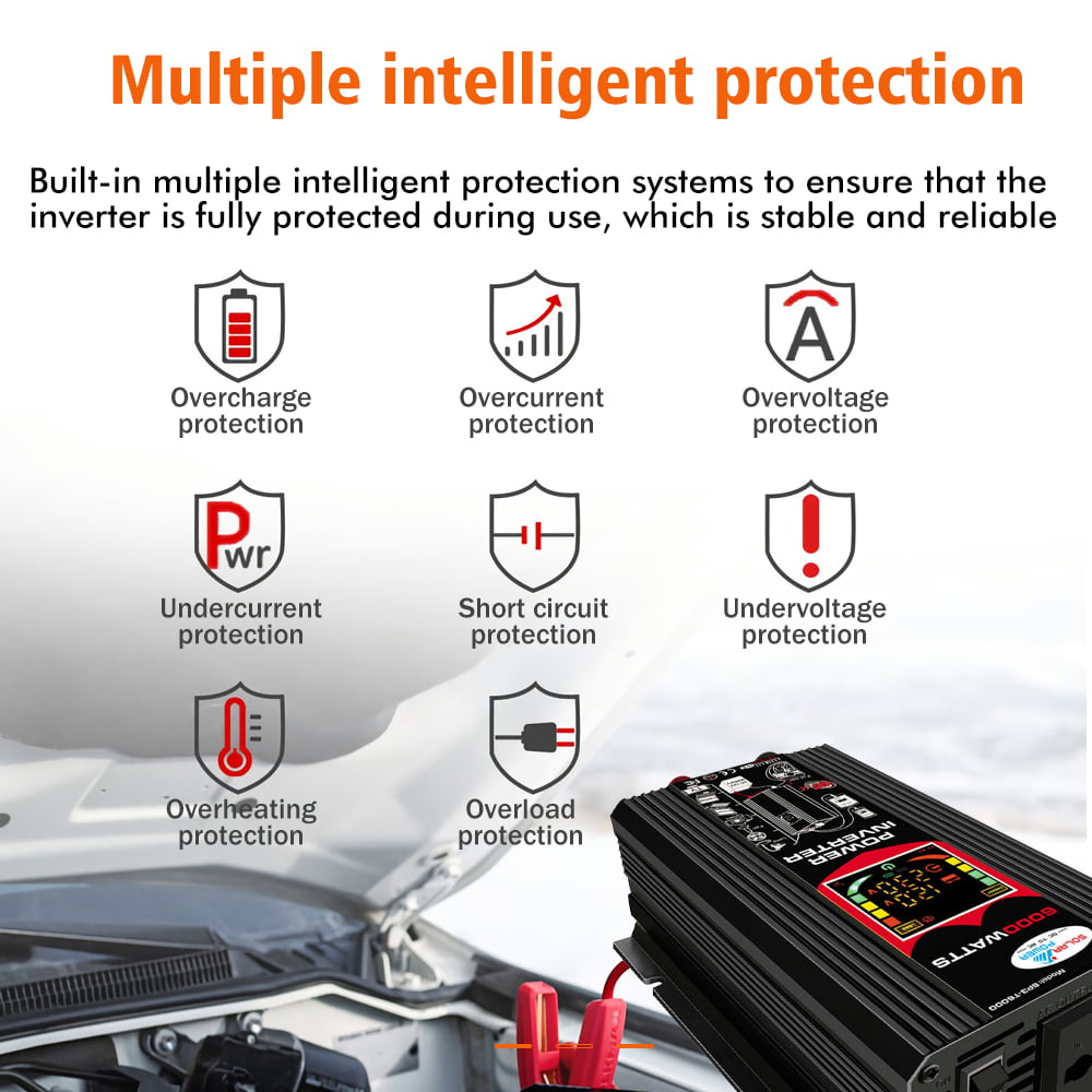 6000W Power Inverter, DC12V To 110V AC Car Inverter With UNIVERSAL Socket, USB Port, Cigarette Lighter Adapter, Truck/ Boat/RV/Car Solar System Inverter, Used FOR Camping/Road Trips/Outdoor Work
