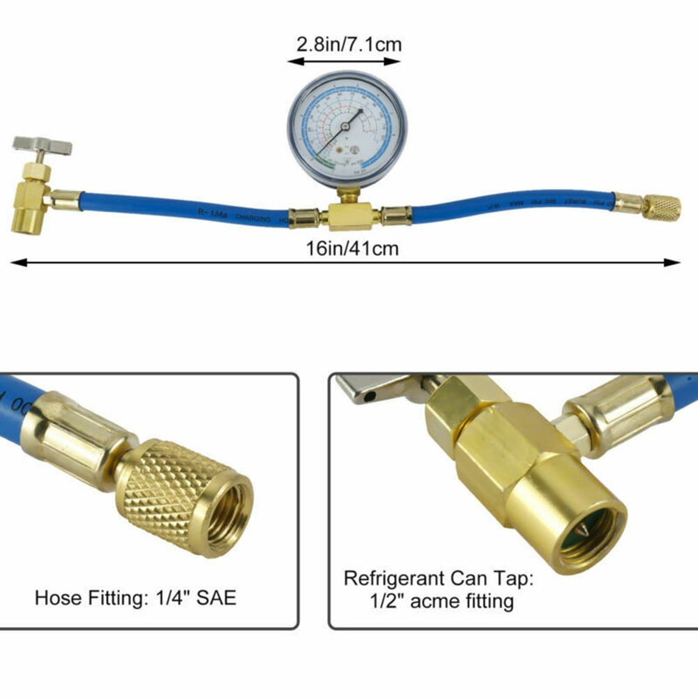 Leke R134A Charging Hose to Refrigerator with Gauge, AC Recharge Hose Kit