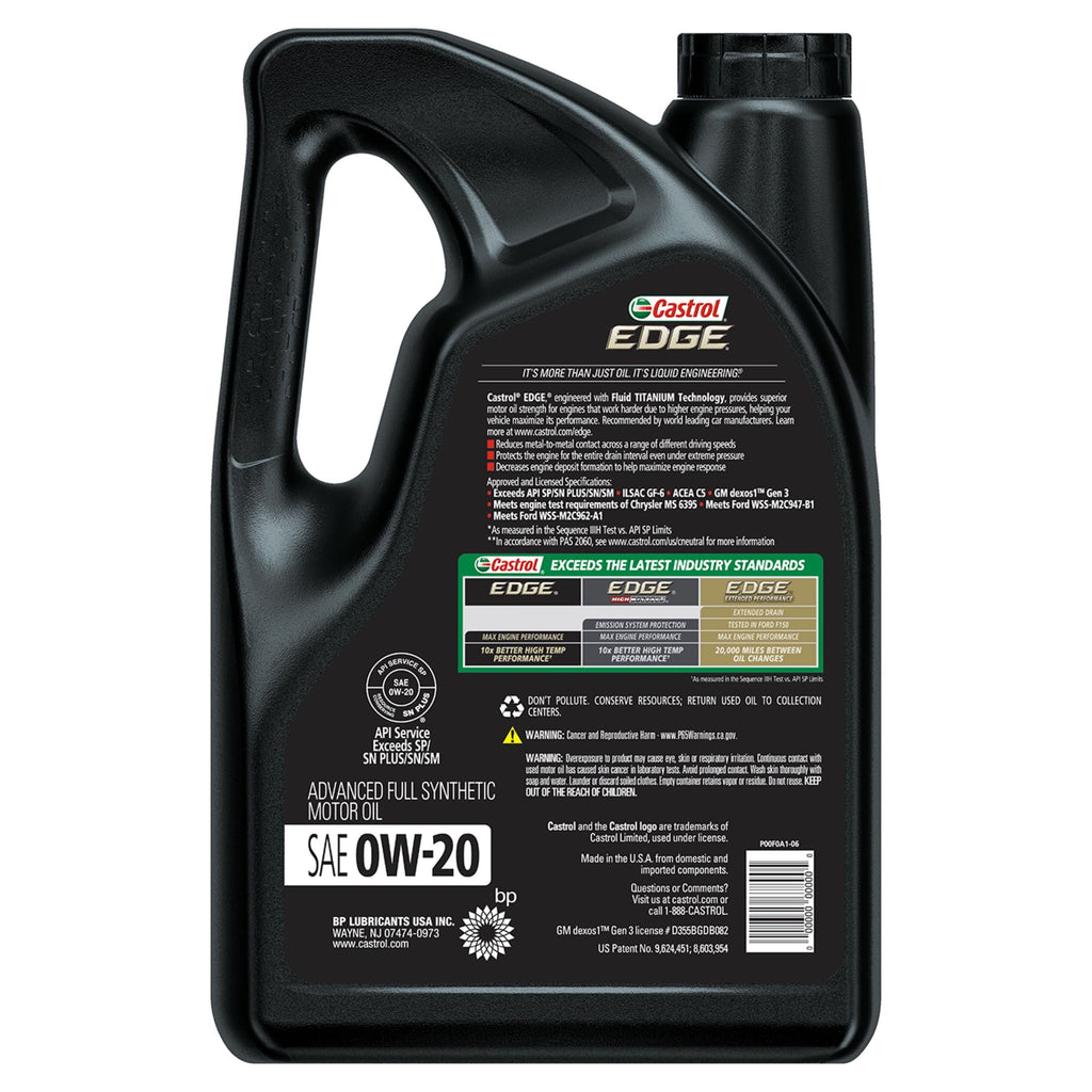 Castrol EDGE 0W-20 Advanced Full Synthetic Motor Oil, 5 Quarts