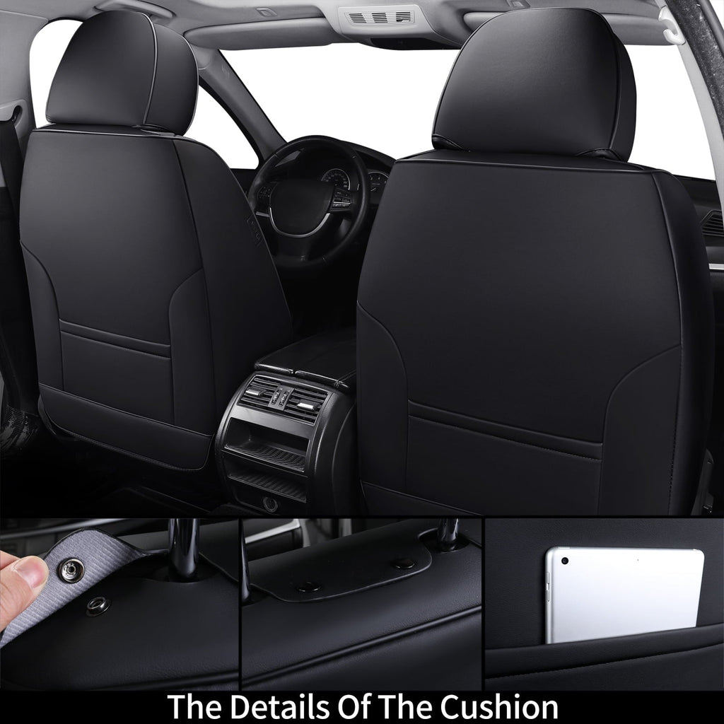 Coverado Front Seat Covers 6 Pieces,Breathable Fabric&Leather Car Seat Protectors,Universal Auto Accessories Compatible with Most Sedans SUV Pick-up Truck,Black