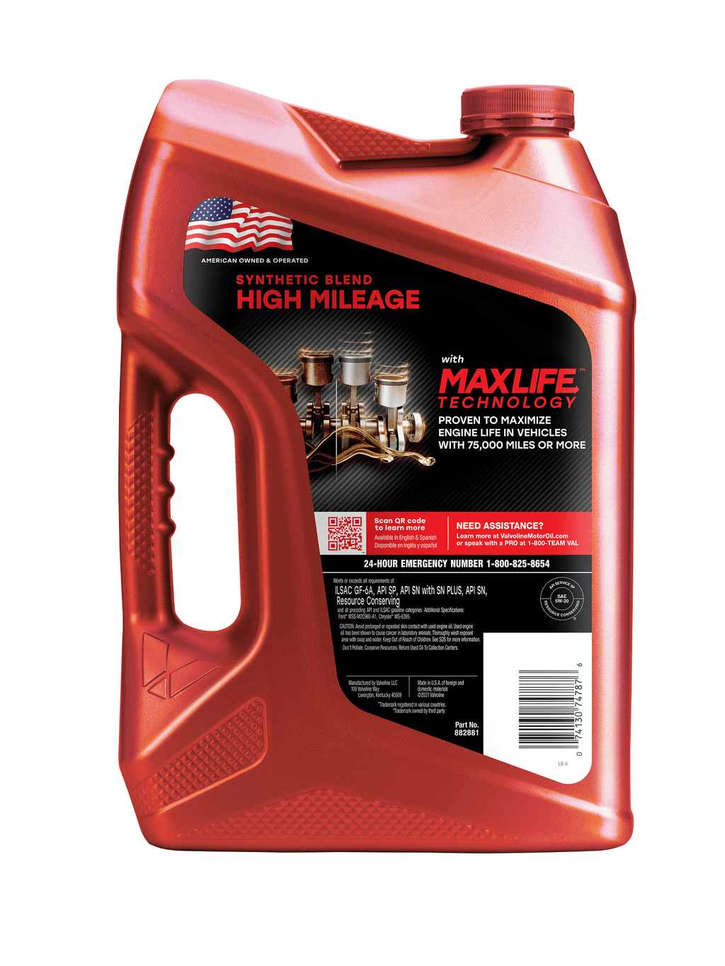 Valvoline High Mileage MaxLife 5W-20 Synthetic Blend Motor Oil 5 QT