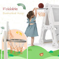 5-in-1 Toddler Climber Basketball Hoop Set Kids, Montessori Climbing Toys for Baby, Playground Climber Playset with Tunnel, Climber, Whiteboard,Toy Building Block Baseplates, Gift for Boys Girls, Gray