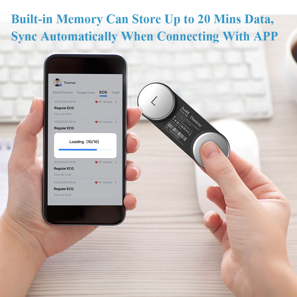 ECG Monitor | Portable EKG Heart Rate Monitor | Wireless Handheld and Strap Chest Wearable | 30s - 15mins Measurement | Free App and Bluetooth | DuoEK