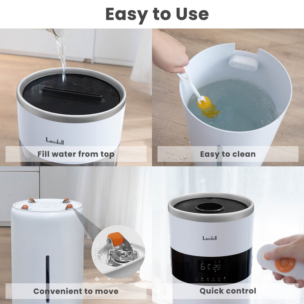Lacidoll Humidifiers for Large Room - 4.8Gal/18L Wholehouse Humidifier 2000 Sq.ft -  Top Fill, Remote, Timer, 2000ml per Hour Mist Output