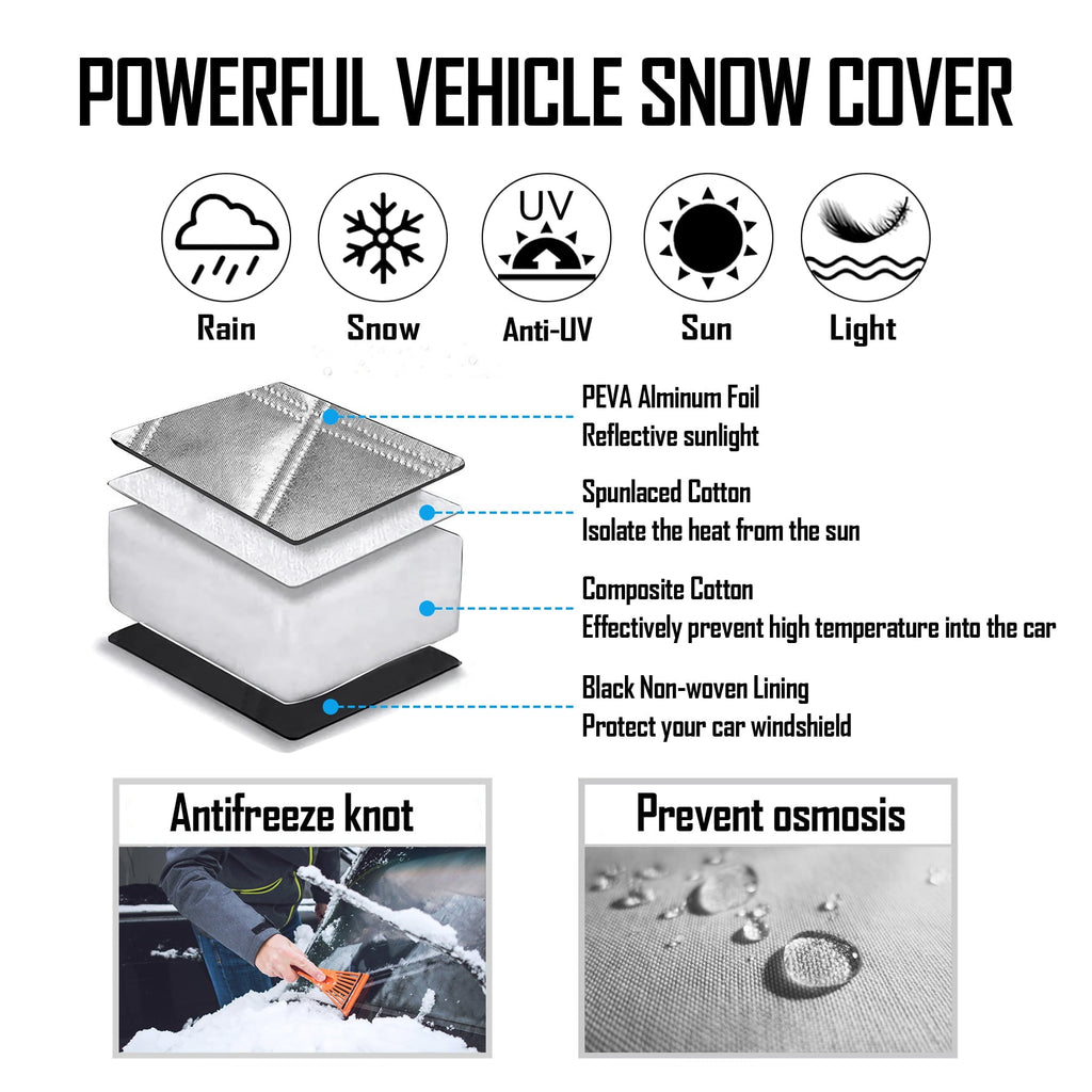 Chanvi Car Windshield Snow Ice Cover with 4 Layers Protection, Windshield Snow Ice Cover with Magnetic Edges Used for Snow Protection, Rain and Sun