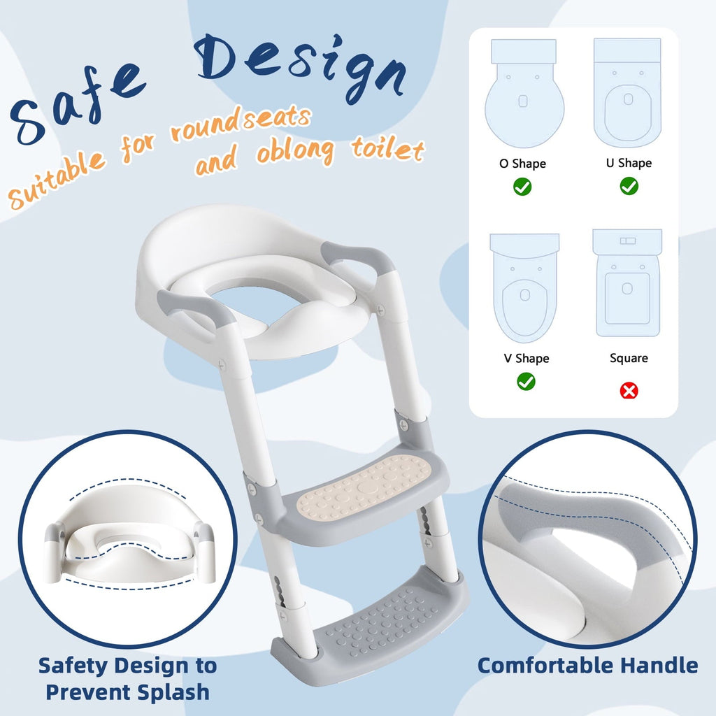 XJD Potty Training Toilet Seat for Toddlers,kids Folding Potty Seat with Ladders Steps Stools,Grey