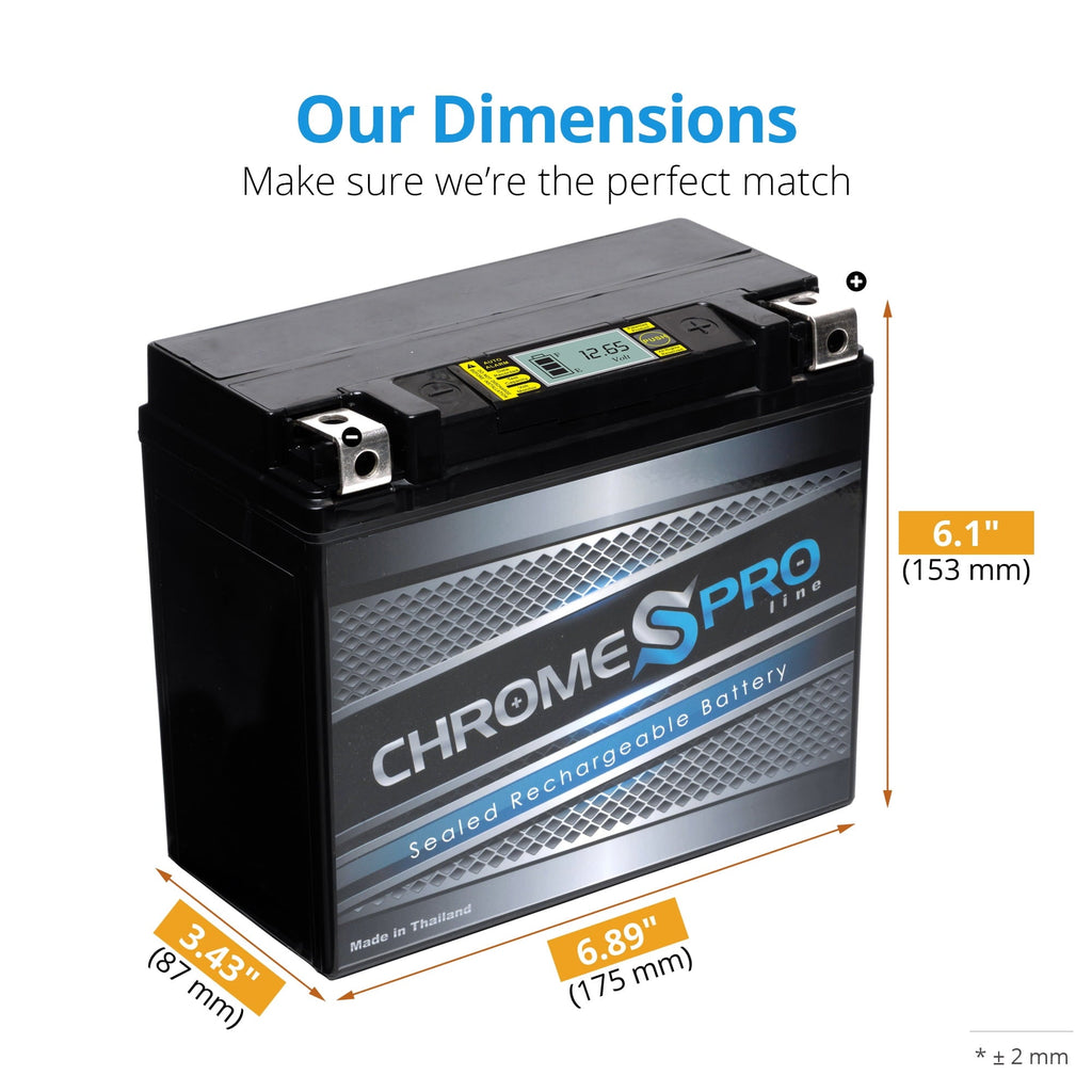 Chrome Pro Battery Ytx20hl-bs (20hl-bs 12 Volts,18 Ah, 310 Cca) iGel Motorcycle Battery for Harley-davidson 1340cc Fxd/fxst Dyna 1998