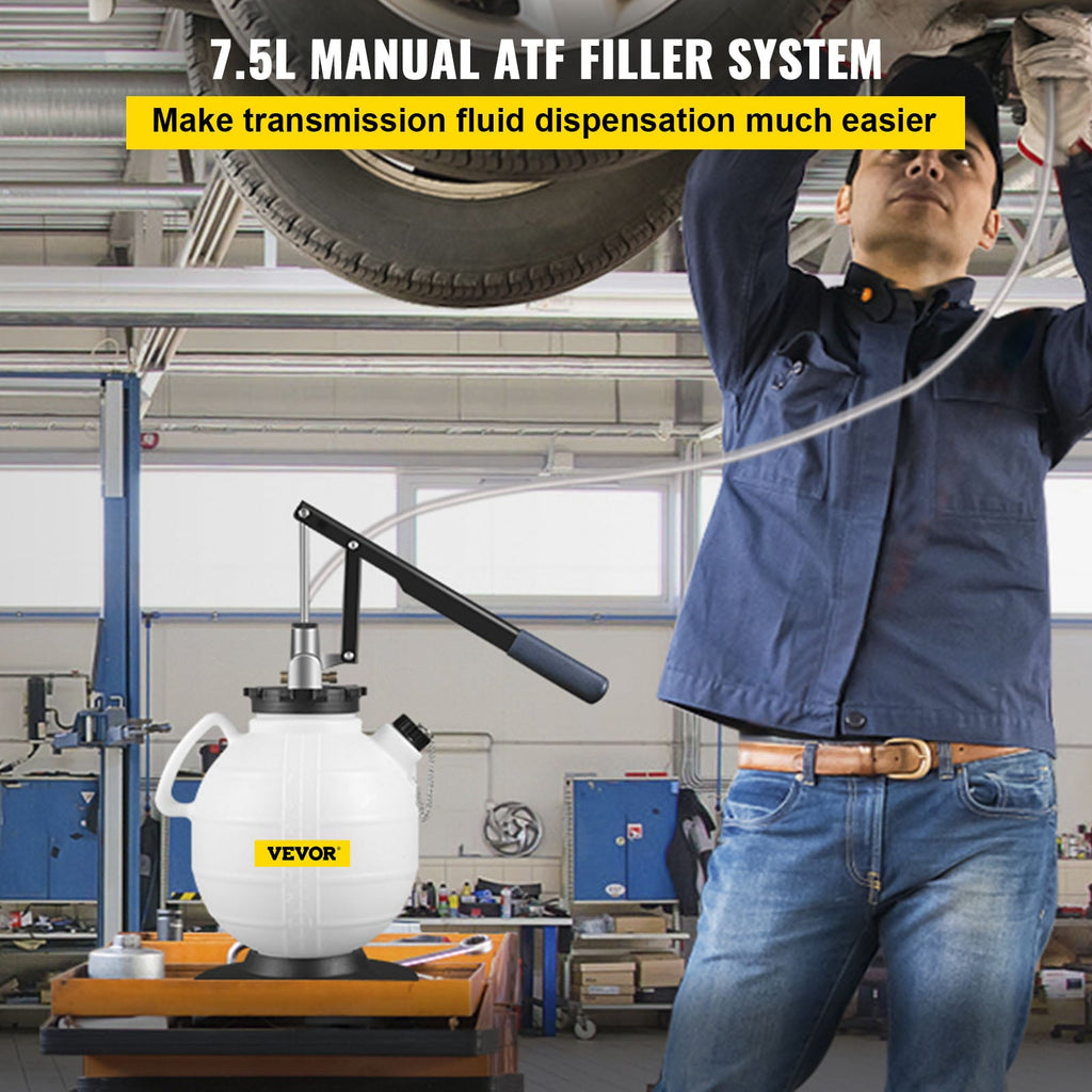 VEVOR Transmission Fluid Pump Manual ATF Refill System Dispenser, Oil and Liquid Extractors 7.5 Liter Large Capacity, Automatic Transmission Fluid Pump Tool Set with 8 Pieces ATF Filler Adapters