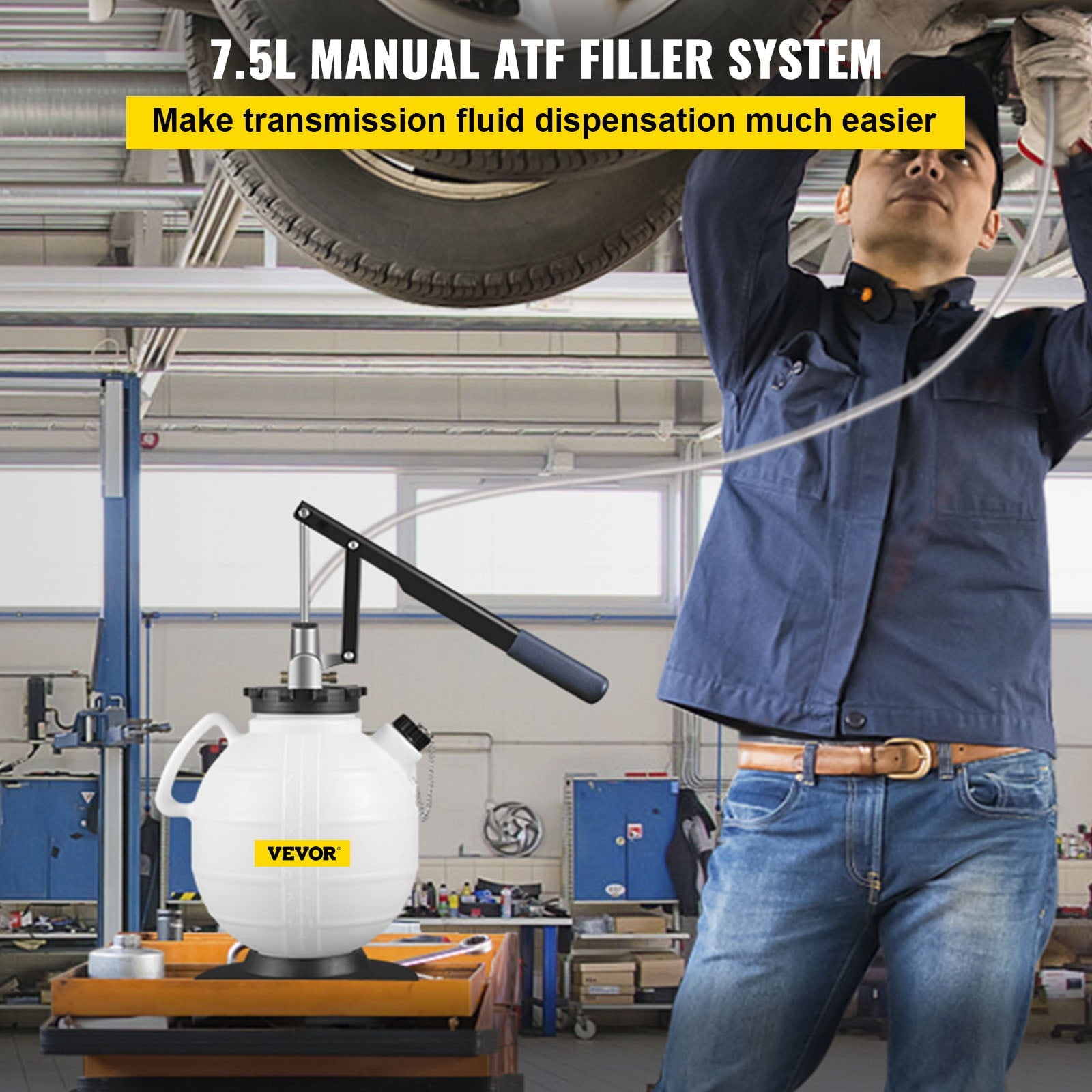 VEVOR Transmission Fluid Pump Manual ATF Refill System Dispenser, Oil and Liquid Extractors 7.5 Liter Large Capacity, Automatic Transmission Fluid Pump Tool Set with 8 Pieces ATF Filler Adapters