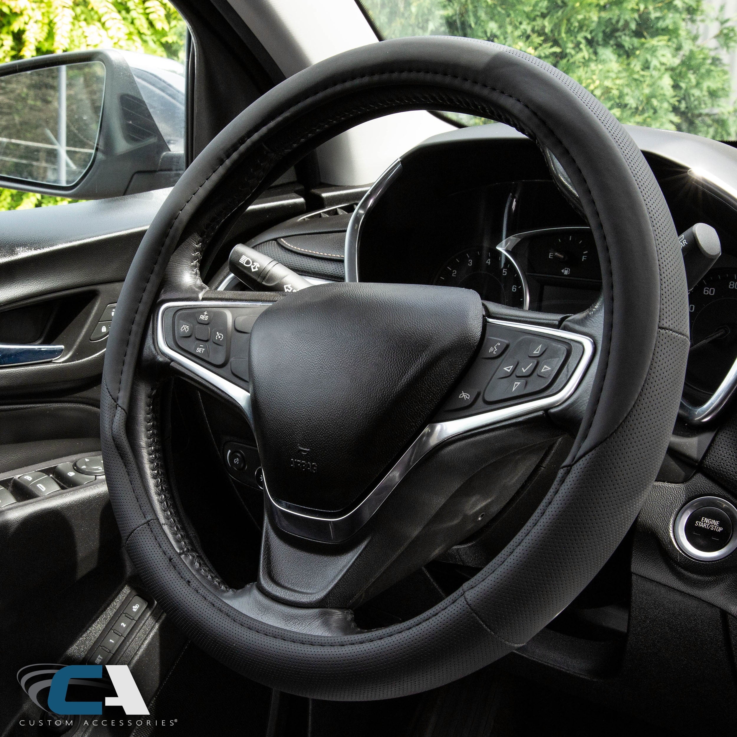 Custom Accessories Perforated Black Leatherette Steering Wheel Cover
