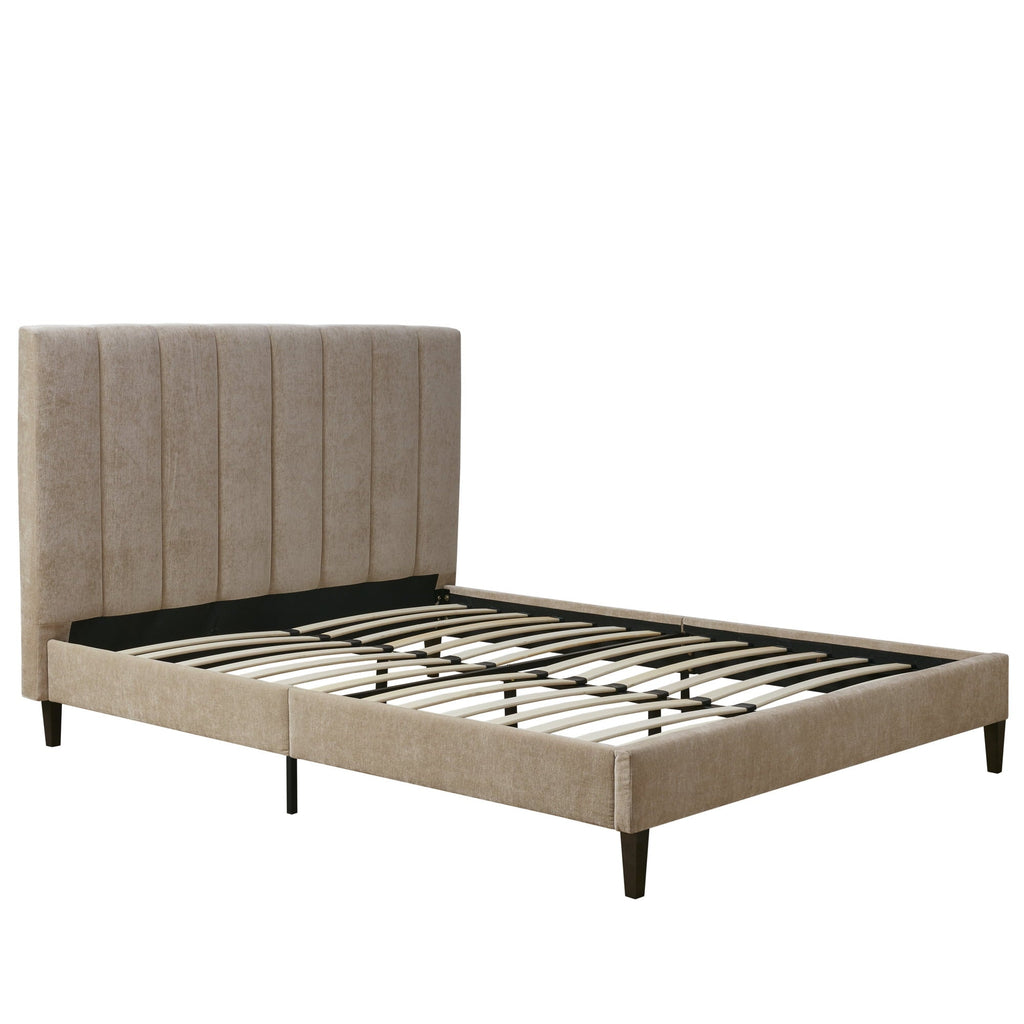 510 Design Queen Headboard with Platform Bed and Wood Slats Modern Channel Tufted Upholstered Tan