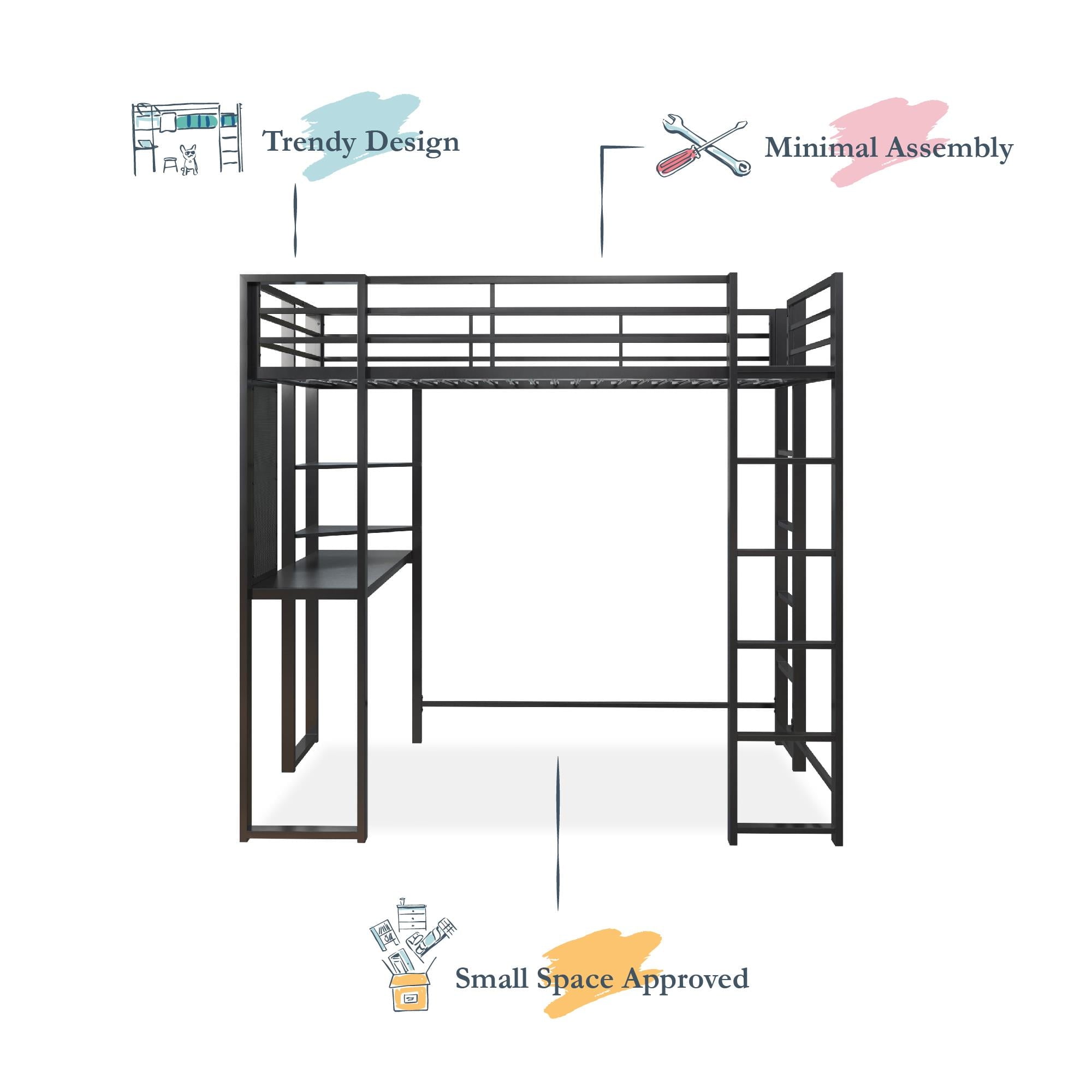 Teen Novogratz Hunter Full Size Metal Loft Bed, Black