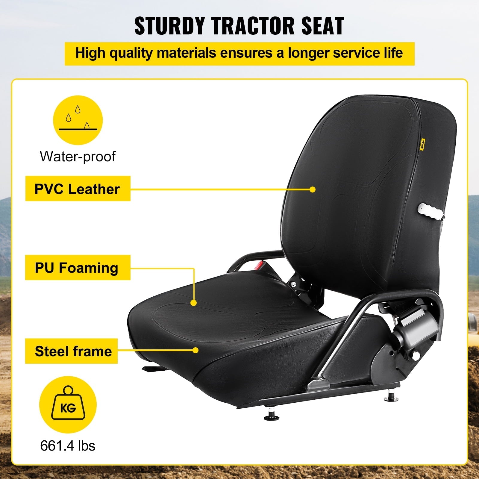 VEVORbrand Universal Forklift Seat Komatsu Style Forklift Seat with Retractable Seat Belt Excavator Seat