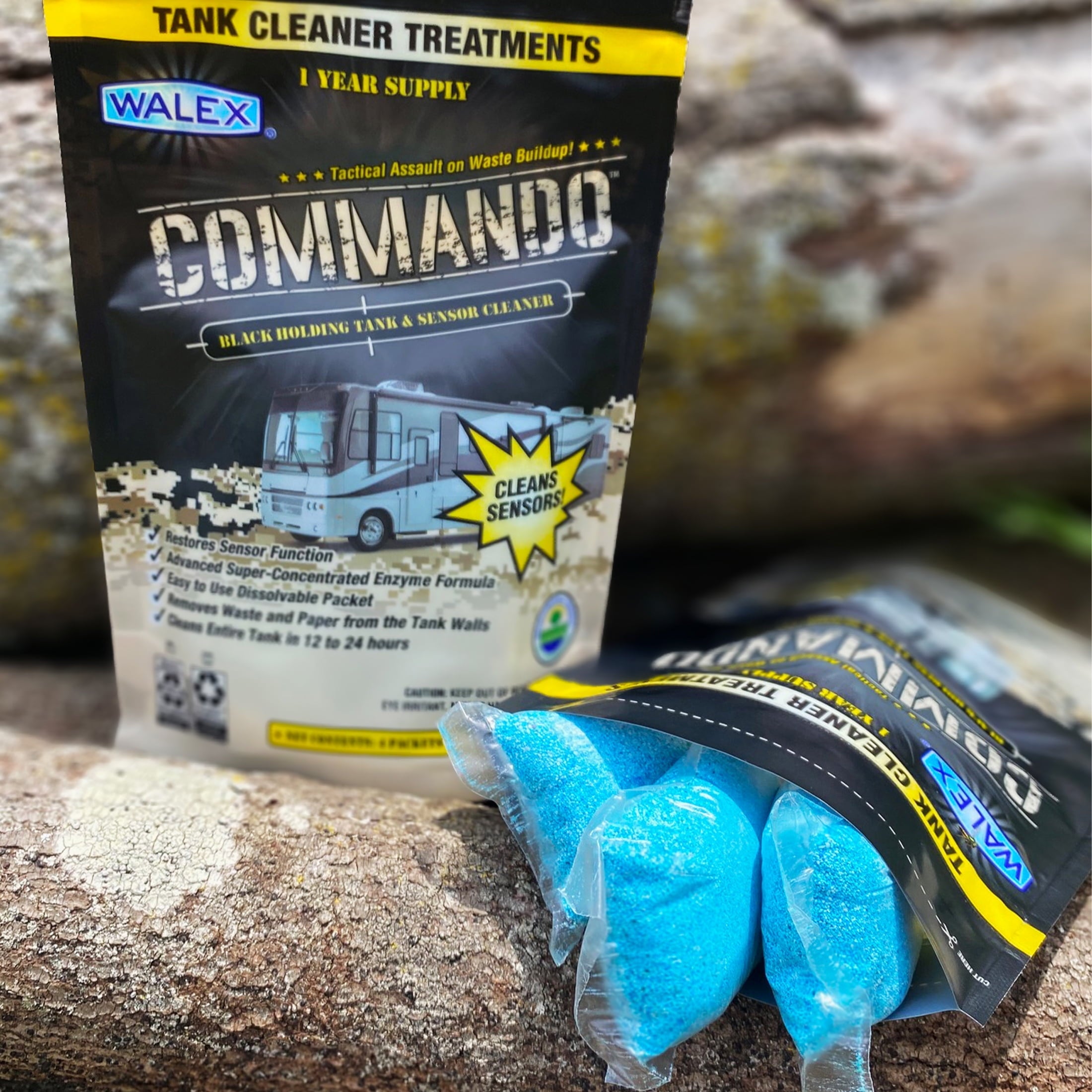 Commando Black Holding Tank and Sensor Cleaner | 4-Pack | 1 Year Supply | Blue | Ocean Mist Fragrance | Manufactured by Walex