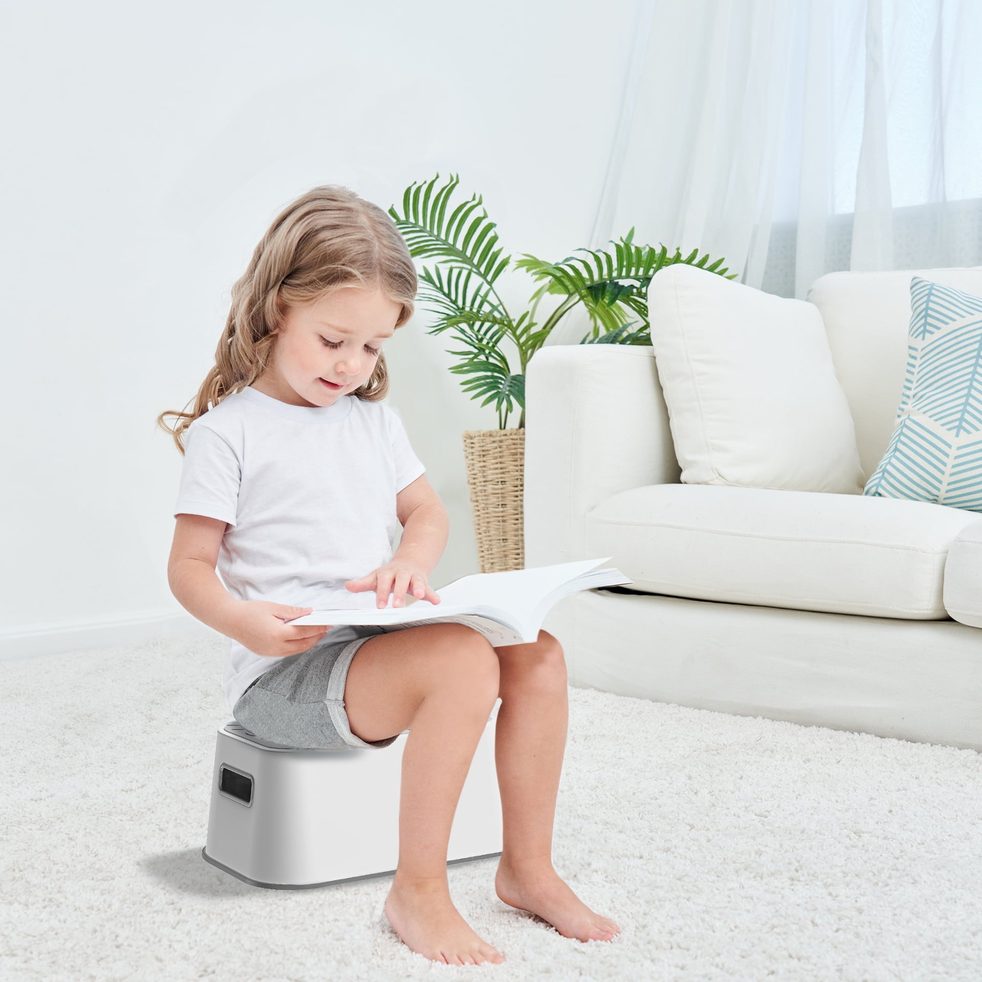 Uncle Wu Kids Step Stool - Potty Training Stool - Slip-Resistant Surface One Step Stool for Kids/Adult (Gray White)