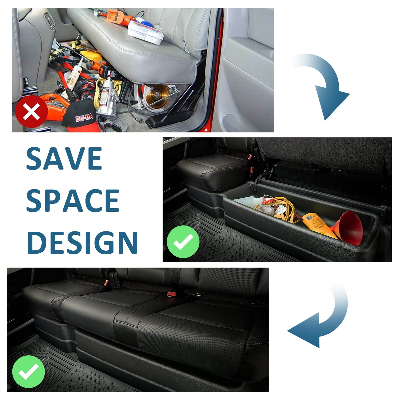 Kojem Underseat Storage Box for 2015-2022 Ford F150 Super Crew Cab 2017-2021 F250 F350 F450 Storage Box Under Seat Cargo Organizer Bins Pickup Trucks