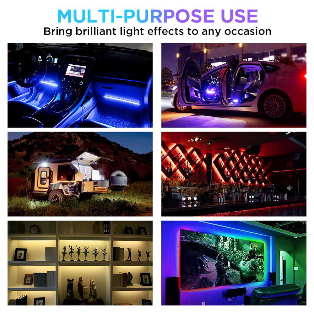 Xprite 4PC Celestial Series Double Row RGB LED Interior Car Light Set - Bluetooth and Remote Control