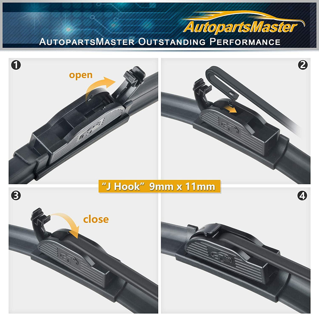Feildoo Windshield wiper blades, 24" + 14" Bracketless Beam Wiper Car Front Window J U Hook Wiper Blade (set of 2)
