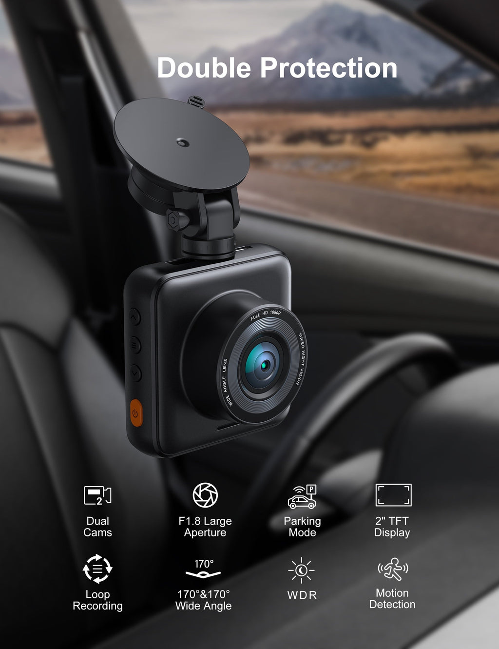 iZEEKER Dual Dash Cam Front and Rear Car Camera with SD Card 1080P Full HD, Dash Camera for Cars with Accident Recording, Parking Monitor, Night Vision, WDR