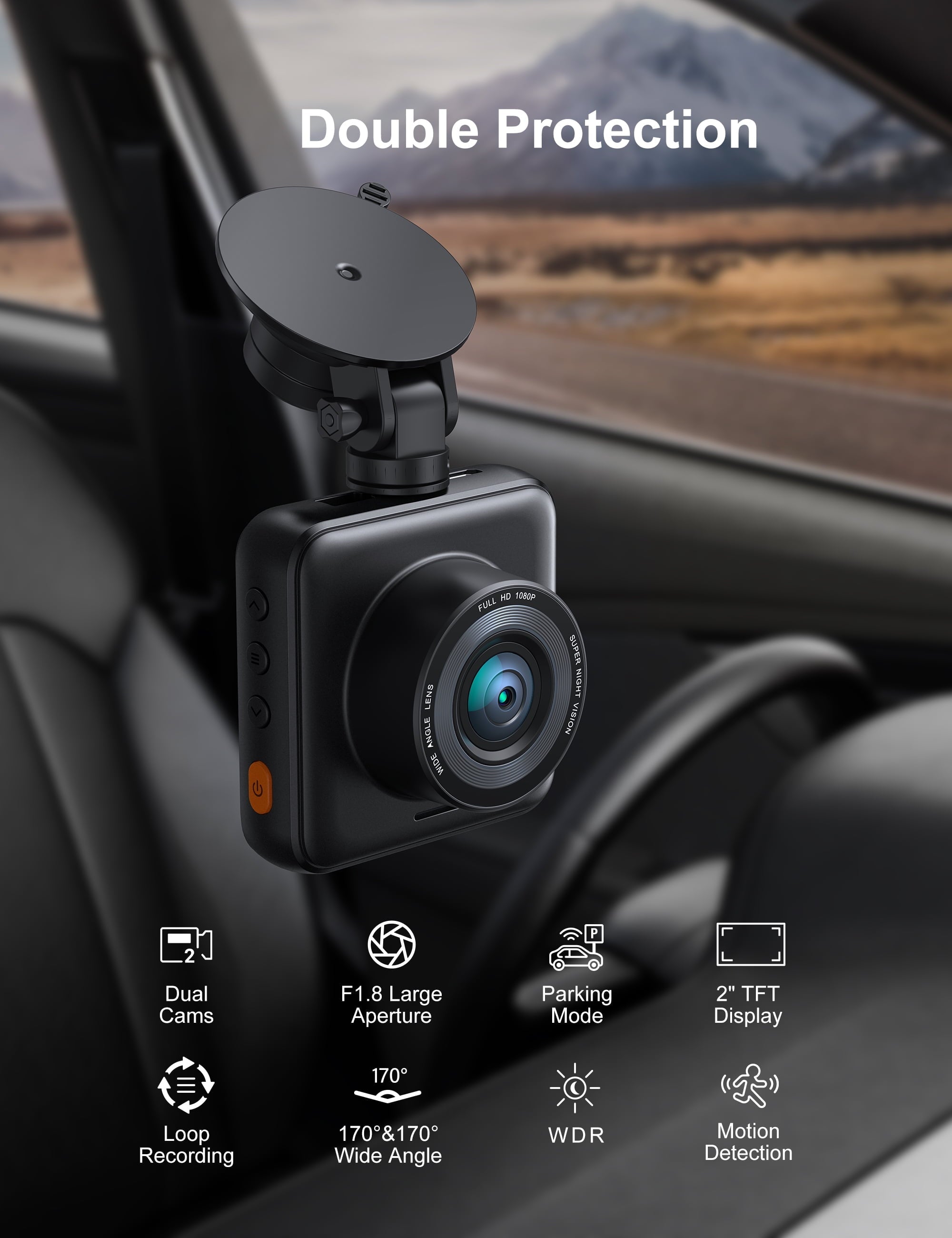 iZEEKER Dual Dash Cam Front and Rear Car Camera with SD Card 1080P Full HD, Dash Camera for Cars with Accident Recording, Parking Monitor, Night Vision, WDR