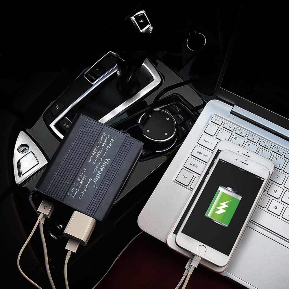 Yinleader 200 Watts Power Inverter Converter Adapter DC 12V to AC 110V Car Charger 2USB
