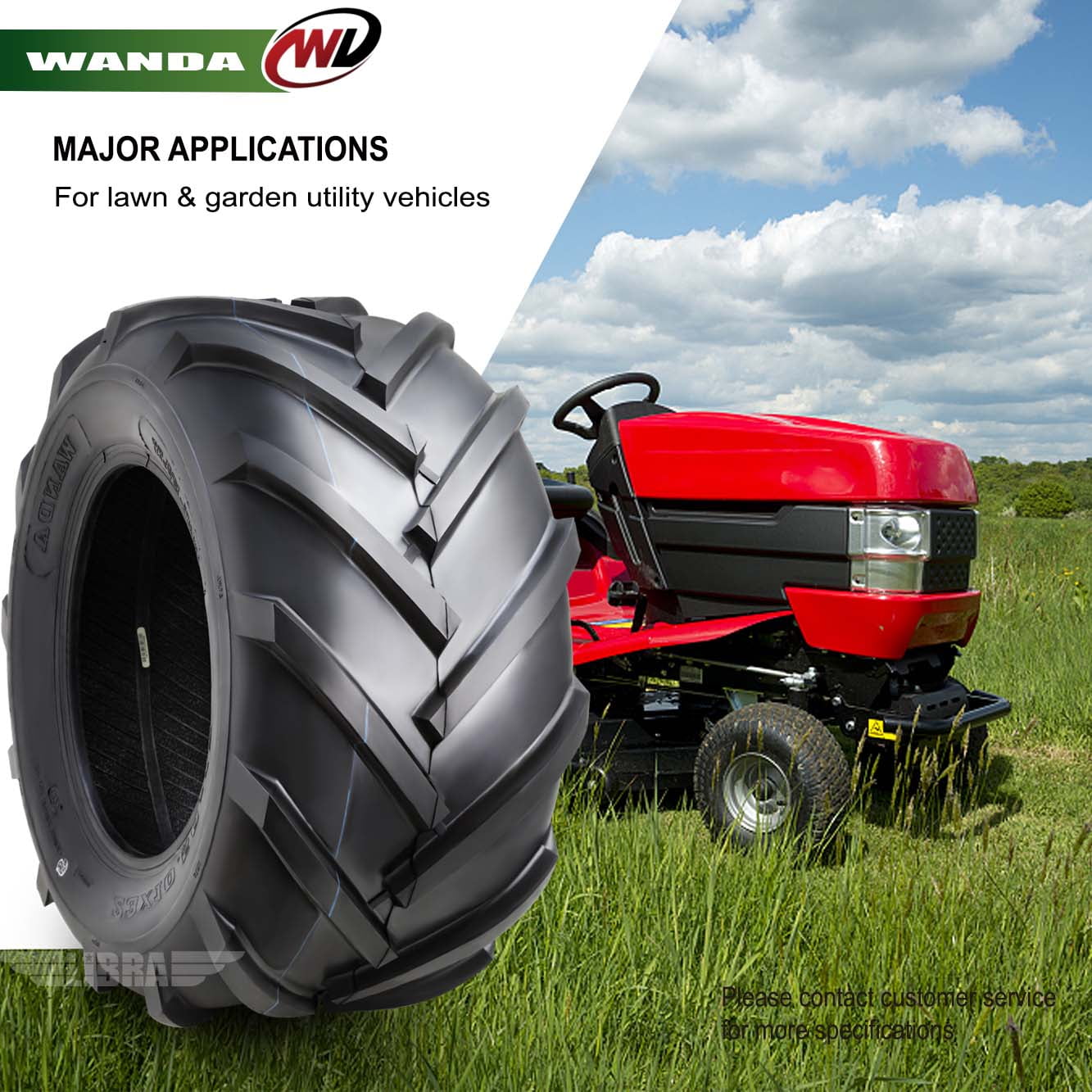 WANDA 18x9.5-8 Lawn Mower Agriculture Farm Tractor Cart Turf Tires 6 ply 18x9.5x8 -Set 2 -13070