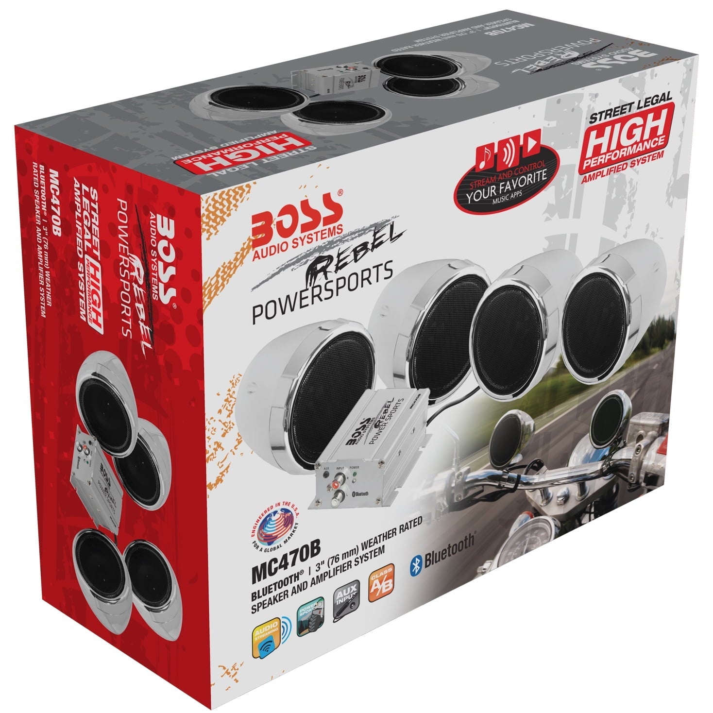 Boss Audio Systems MC470B 3 inch Motorcycle Speakers and Amplifier Audio Sound System – Bluetooth 2 Channel Amplifier, Weatherproof, Volume Control, ATV UTV Compatible, for Stereo, Tweeters