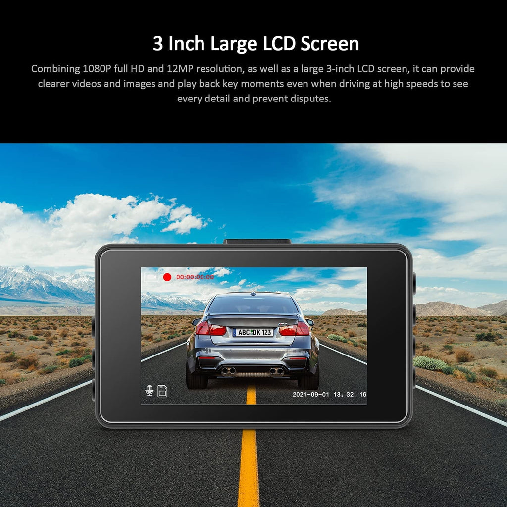 SEREE Dash Cam for Cars 1080P FHD Dash Camera 3 Inch Driving Recorder Dashboard Camera with 170 Degree Wide Angle Super Night Vision WDR Loop Recording with 16 GB Card