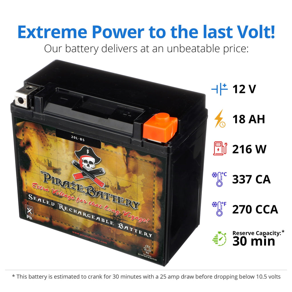Pirate Battery Ytx20l-bs (20l-bs 12 Volts,18 Ah, 270 Cca) Jet Ski Battery for Brp Sea-doo All Models Cc 88-'93
