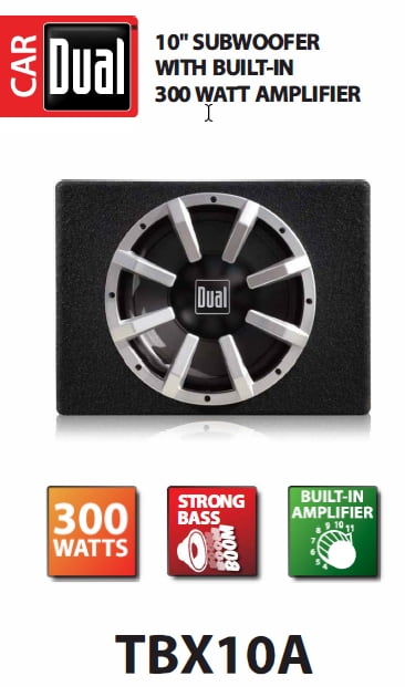 Dual Electronics TBX10A 10-inch, Enclosed Subwoofer with Built-in 300 Watt Amplifier